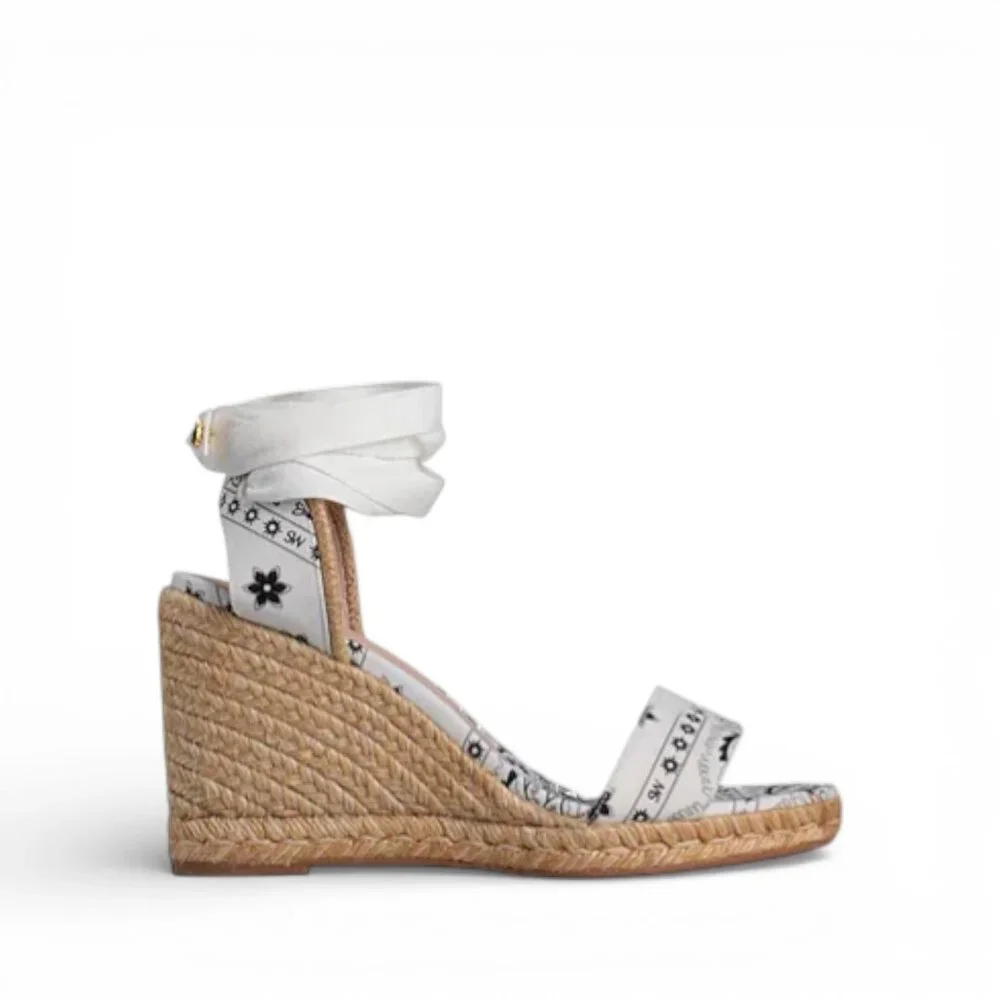 Stuart Weitzman Espadrille Wedge Sandals White Bandana Print Women 9.5 NIB